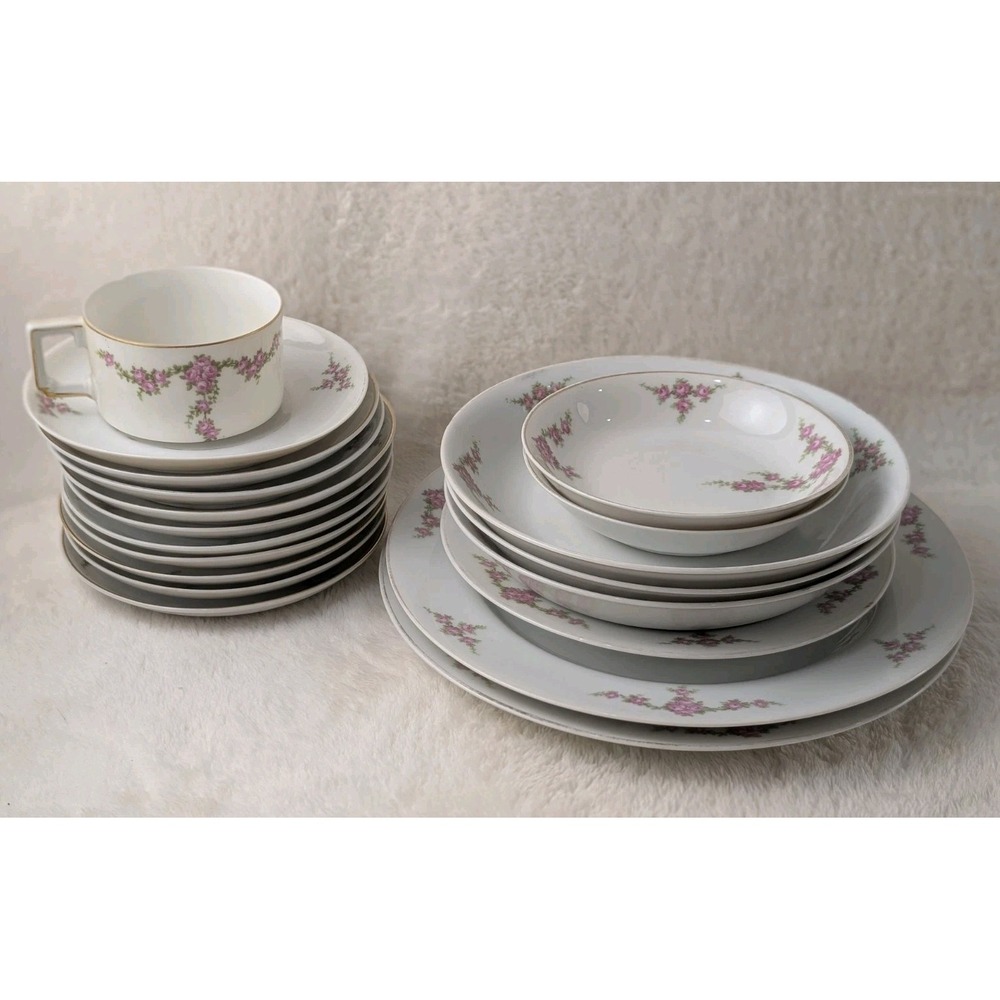 Vintage Hutschenreuther Heinrich Bavaria Pink Rose China Lot‎ Germany Floral
